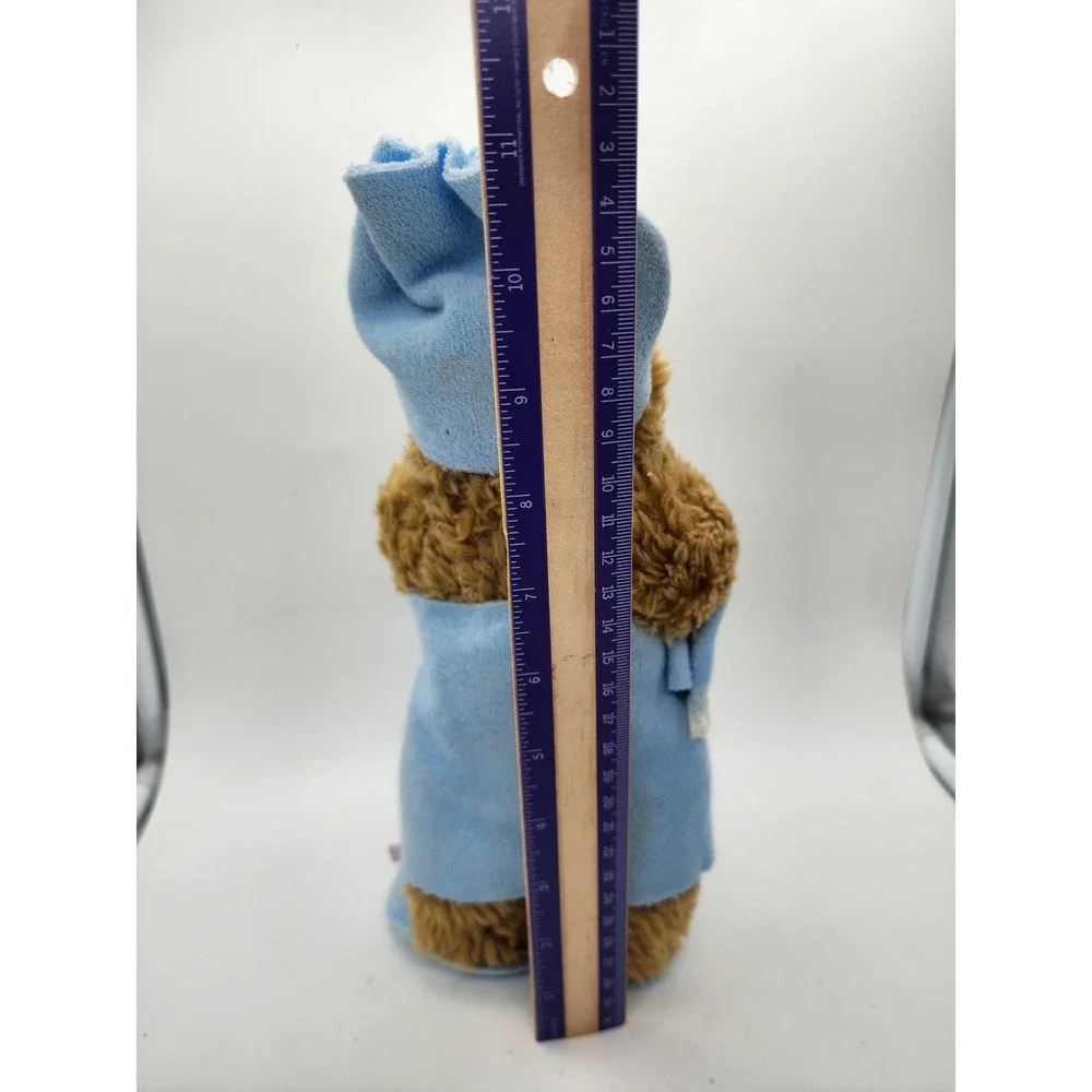 Vintage Plush Teddy Bear in Blue Spa Bath Robe with Towel Wrap and Slippers 11